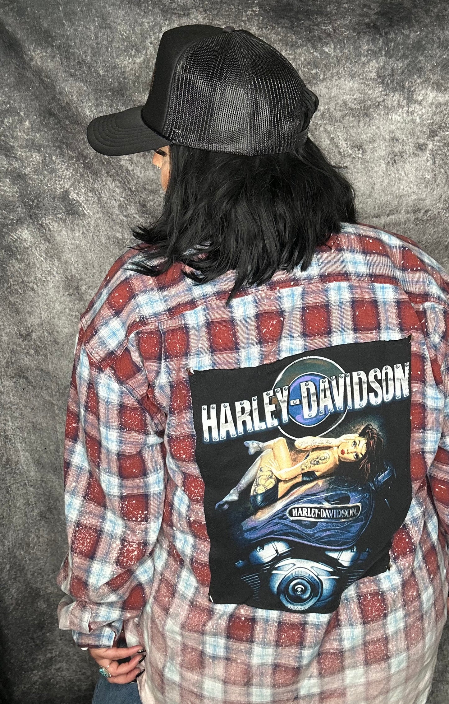Upcycled Harley Flannel-size 3x tall