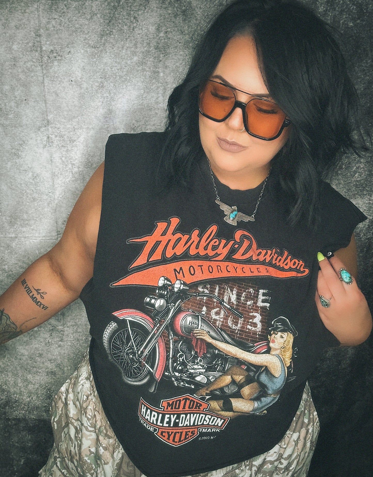 2000 Vintage Pinup Harley Cropped Muscle Tank-size 3x