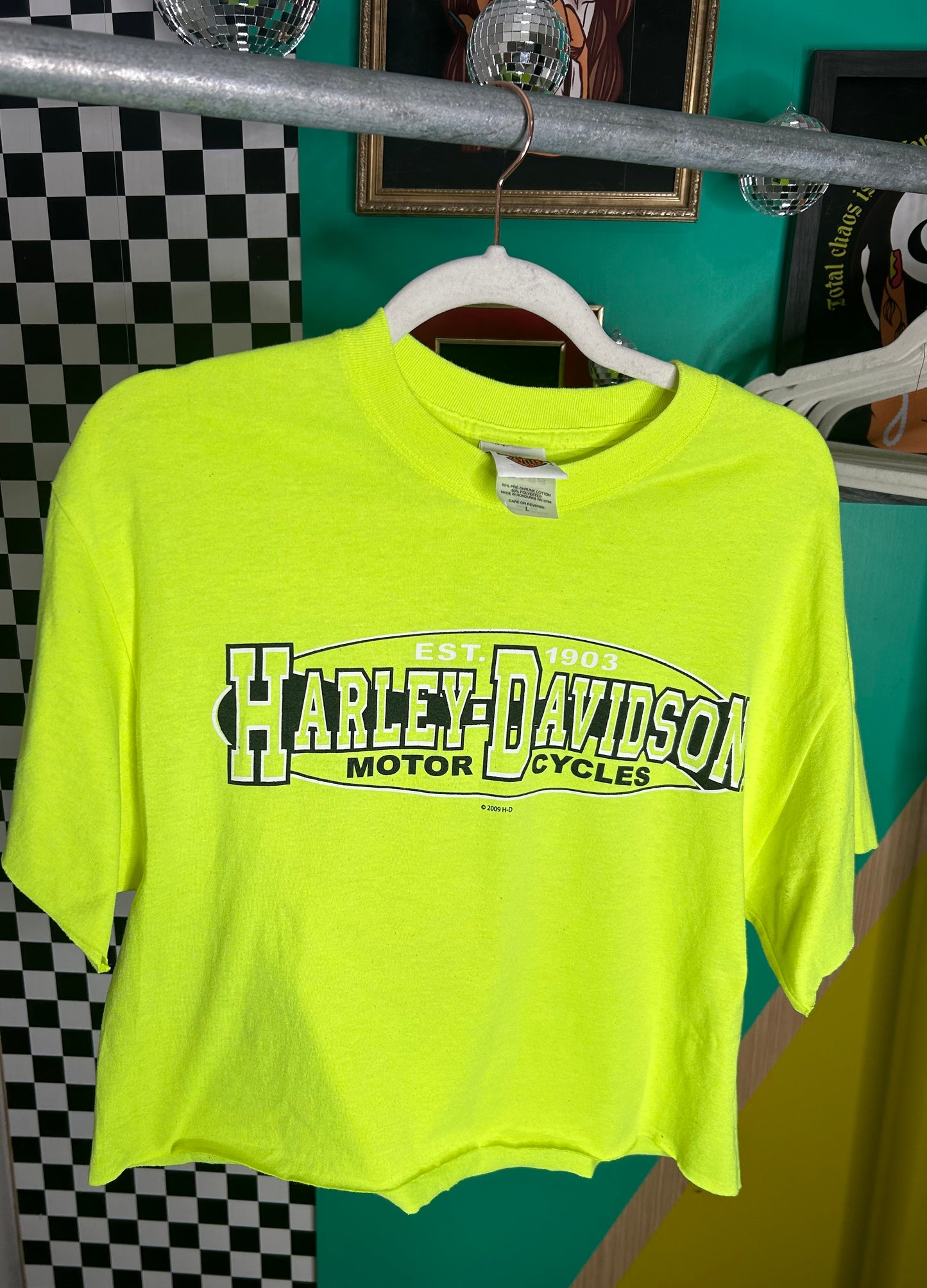 1997 neon cropped Harley tee -size Large