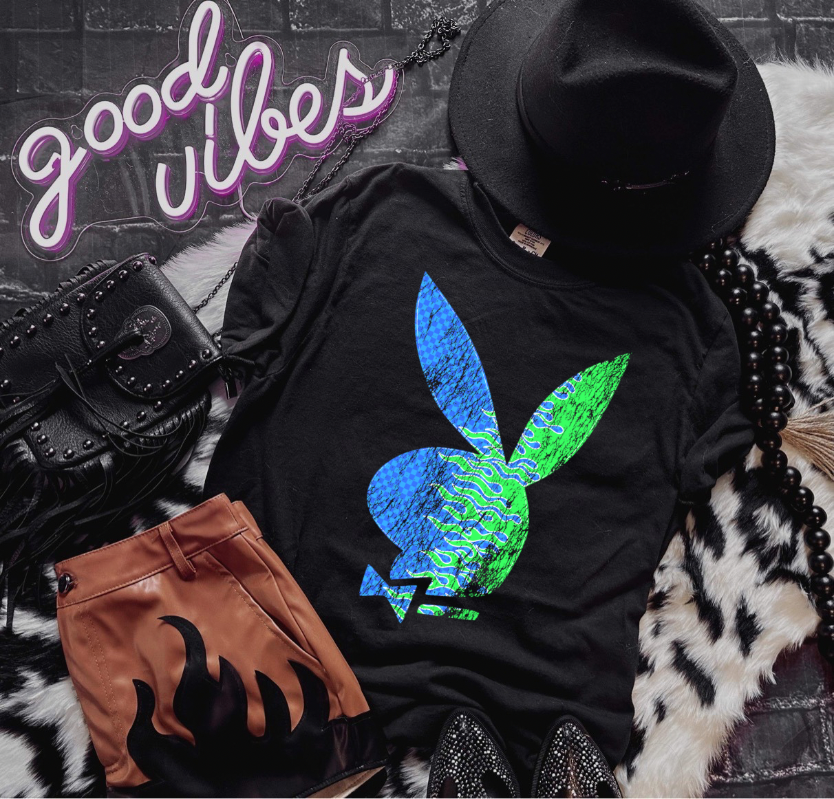 Neon green/ blue PB Tee