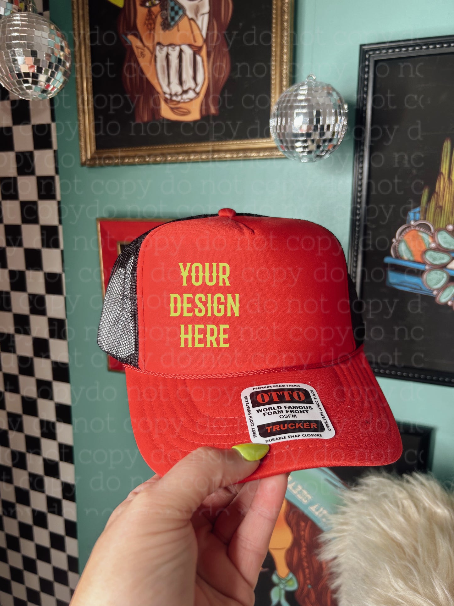 Red trucker hat mock-up