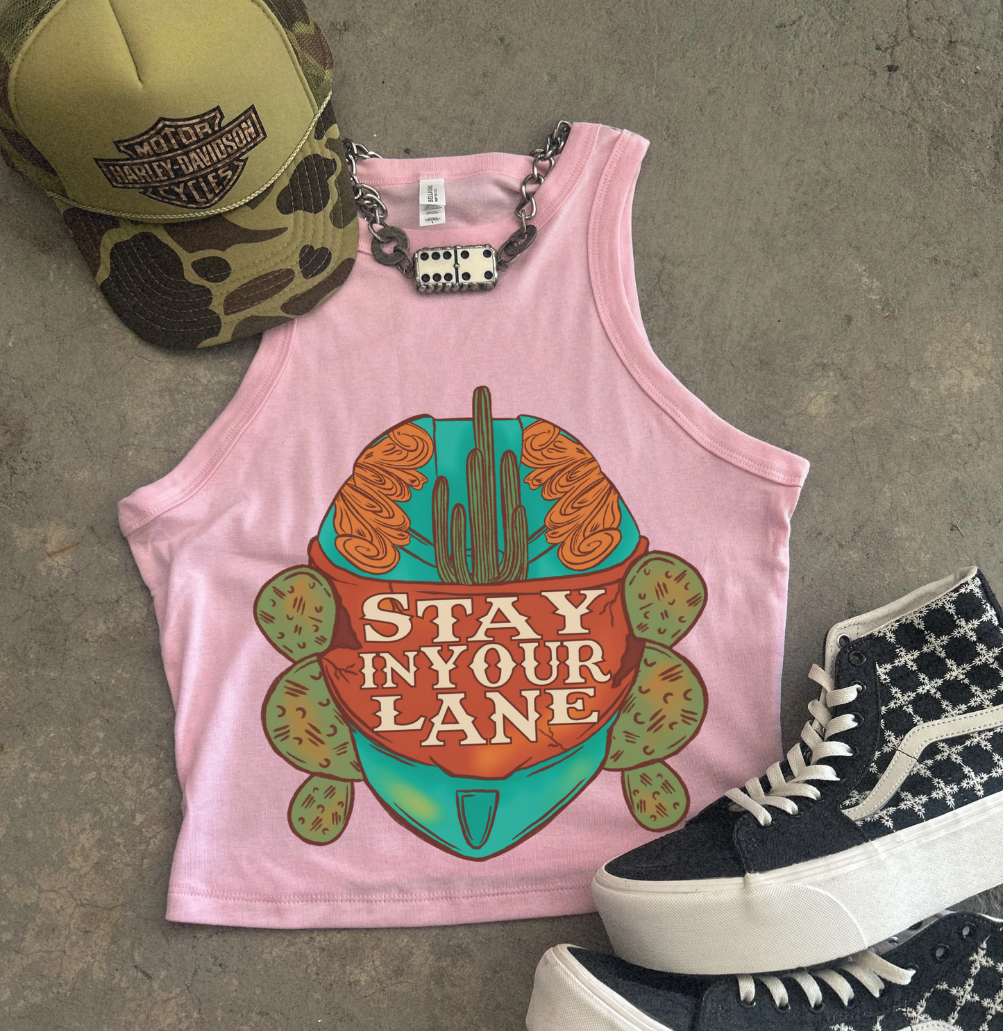 Stay in Your Lane Ribbed Racer Tank