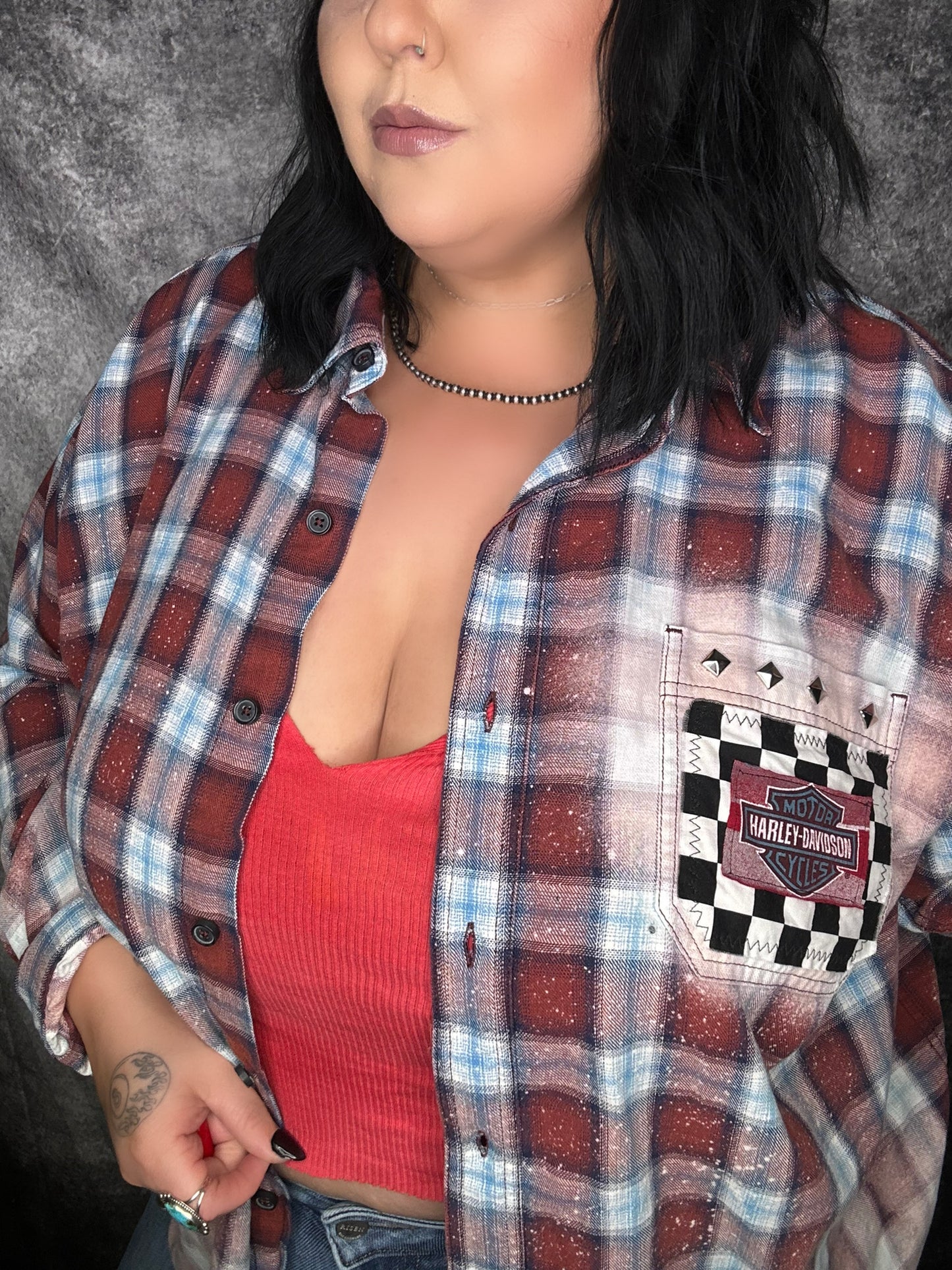 Upcycled Harley Flannel-size 3x tall
