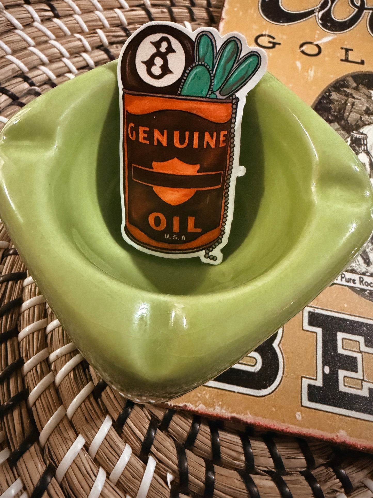 Genuine motor oil sticker