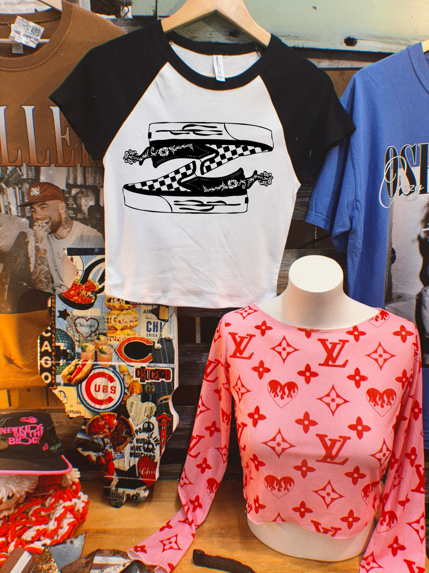 Checkered Out Rib Raglan Baby Tee