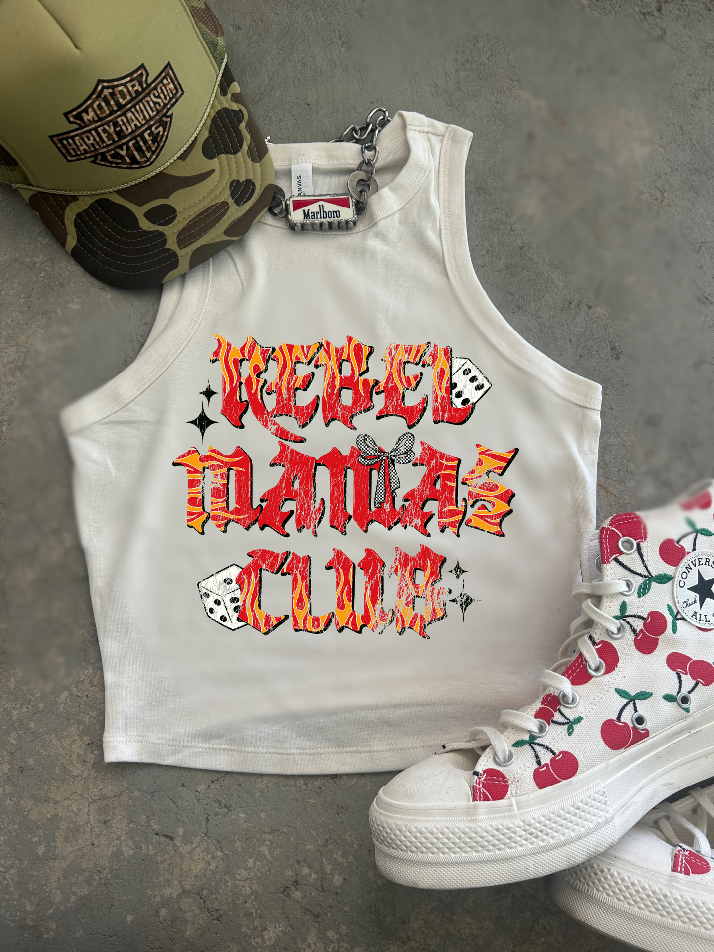 REBEL MAMA Ribbed Racer Tank