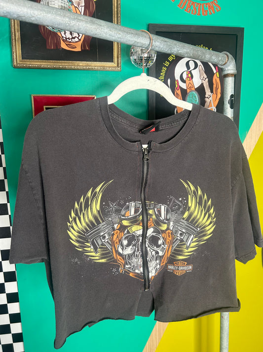 Vintage Harley cropped tee with zipper-size xl