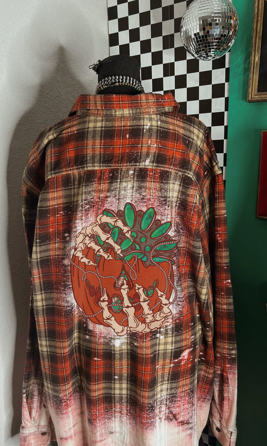 Turquoise pumpkin bucket Flannel