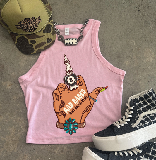 Rad Babes Middle finger Ribbed Racer Tank
