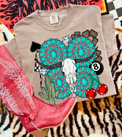 Turquoise bull skull tee