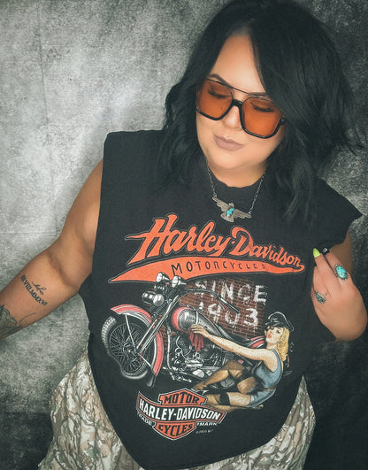 2000 Vintage Pinup Harley Cropped Muscle Tank-size 3x