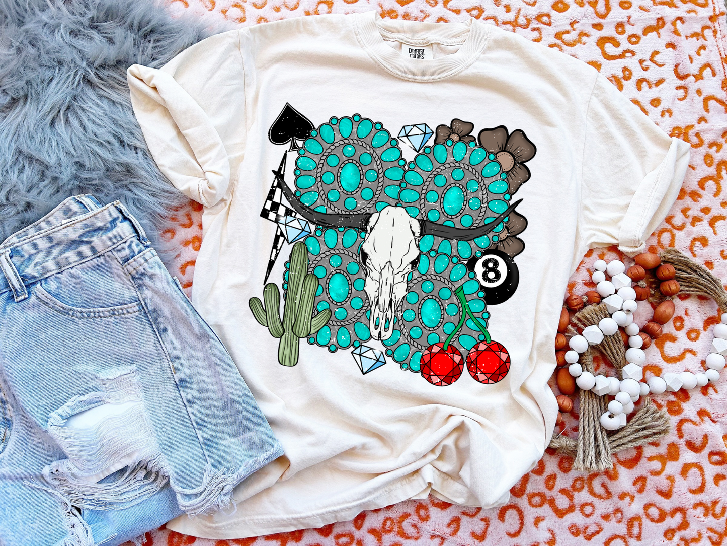 Turquoise bull skull tee