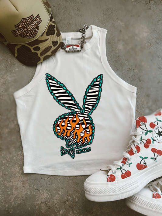 Zebra Bunny Ribbed Racer Tank