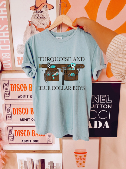 Turquoise and Blue Collar Boys Tee