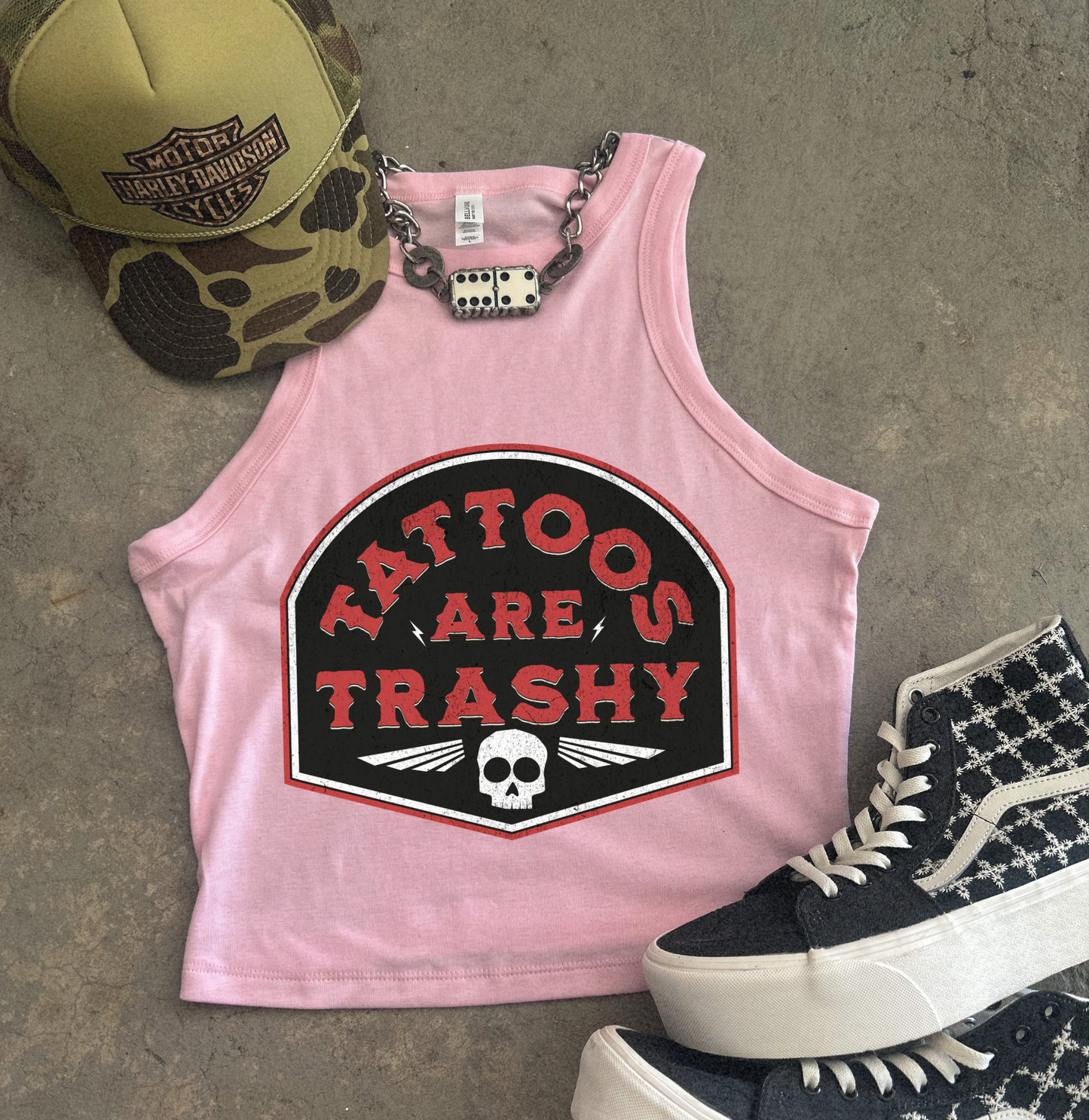 Tattoos are trashy Ribbed Racer Tank