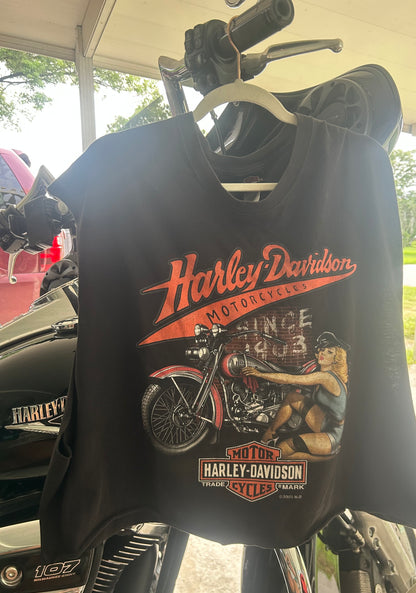 2000 Vintage Pinup Harley Cropped Muscle Tank-size 3x