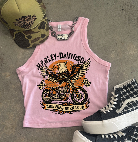 Ride Free Burn Loud Ribbed Racer Tank
