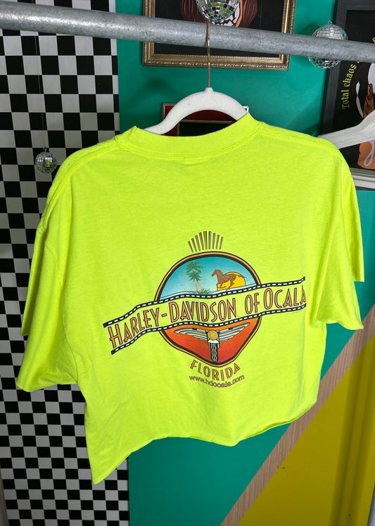 1997 neon cropped Harley tee -size Large