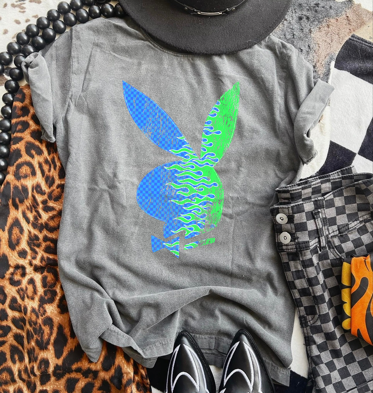 Neon green/ blue PB Tee