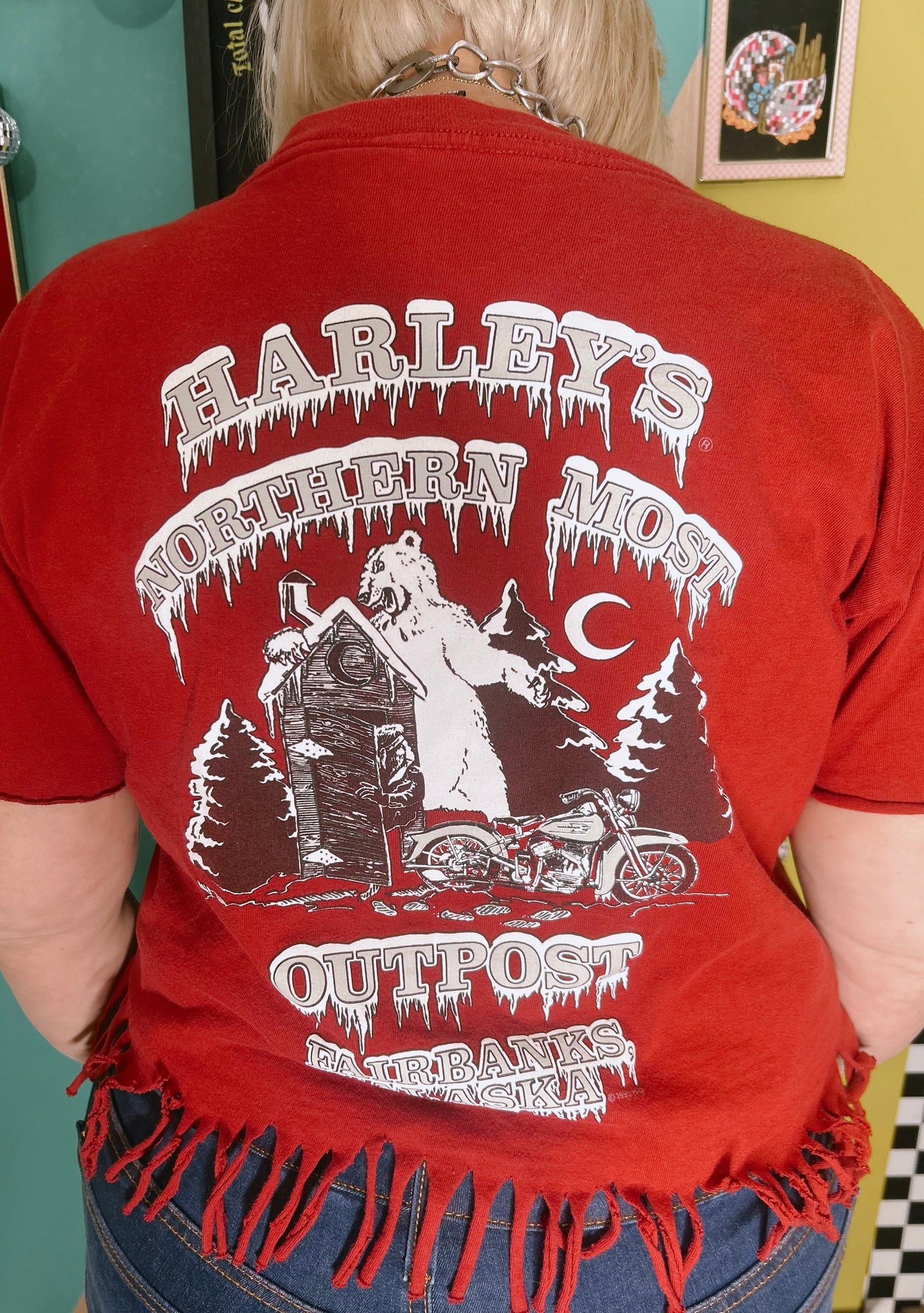 1995 Vintage Fringed Alaska Harley tee-size XL