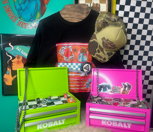 Neon Green Checkered Toolbox, Sticker, & Shirt Bundle