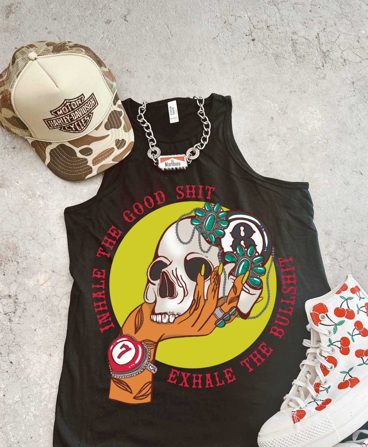 Exhale the BS  full length Racer Tank