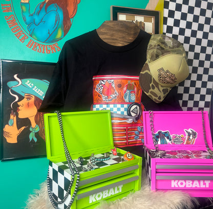 Neon Green Checkered Toolbox and sticker Budnle