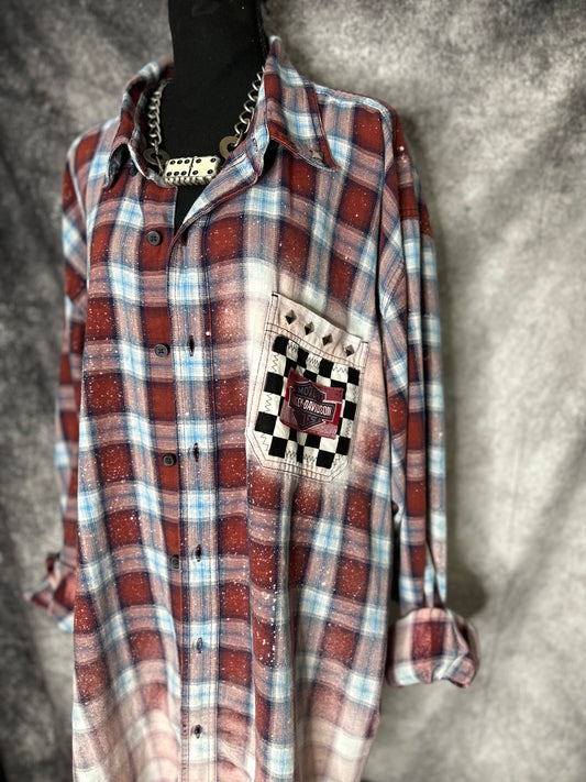 Upcycled Harley Flannel-size 3x tall