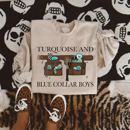 Turquoise and Blue Collar Boys Crew
