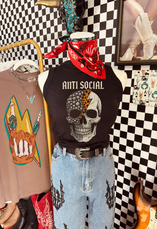 Anti social cropped rib Tank