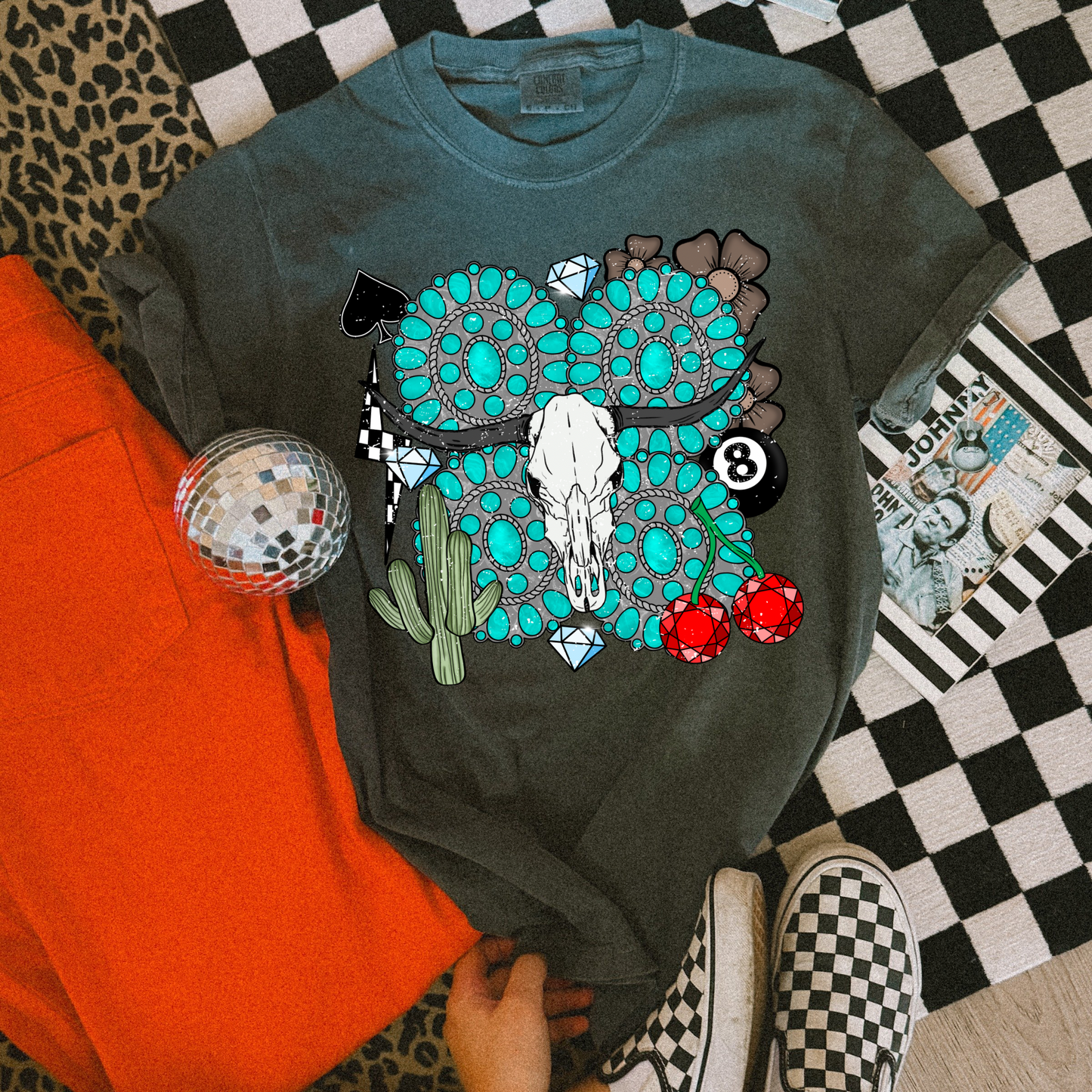 Turquoise bull skull tee