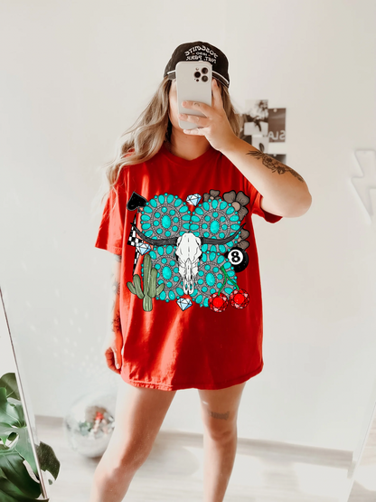 Turquoise bull skull tee
