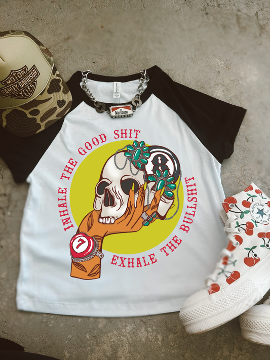 Exhale the BS Micro Rib Raglan Baby Tee