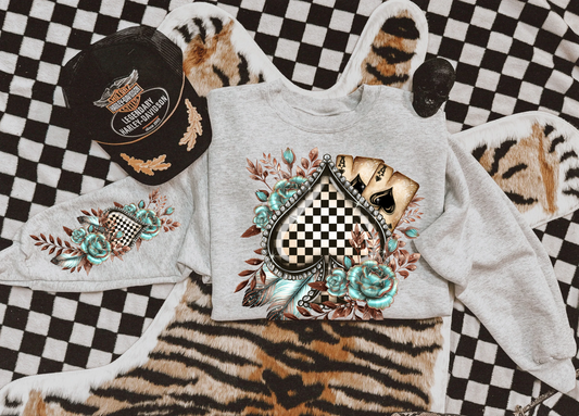 Checkered Spade with sleeve Crew