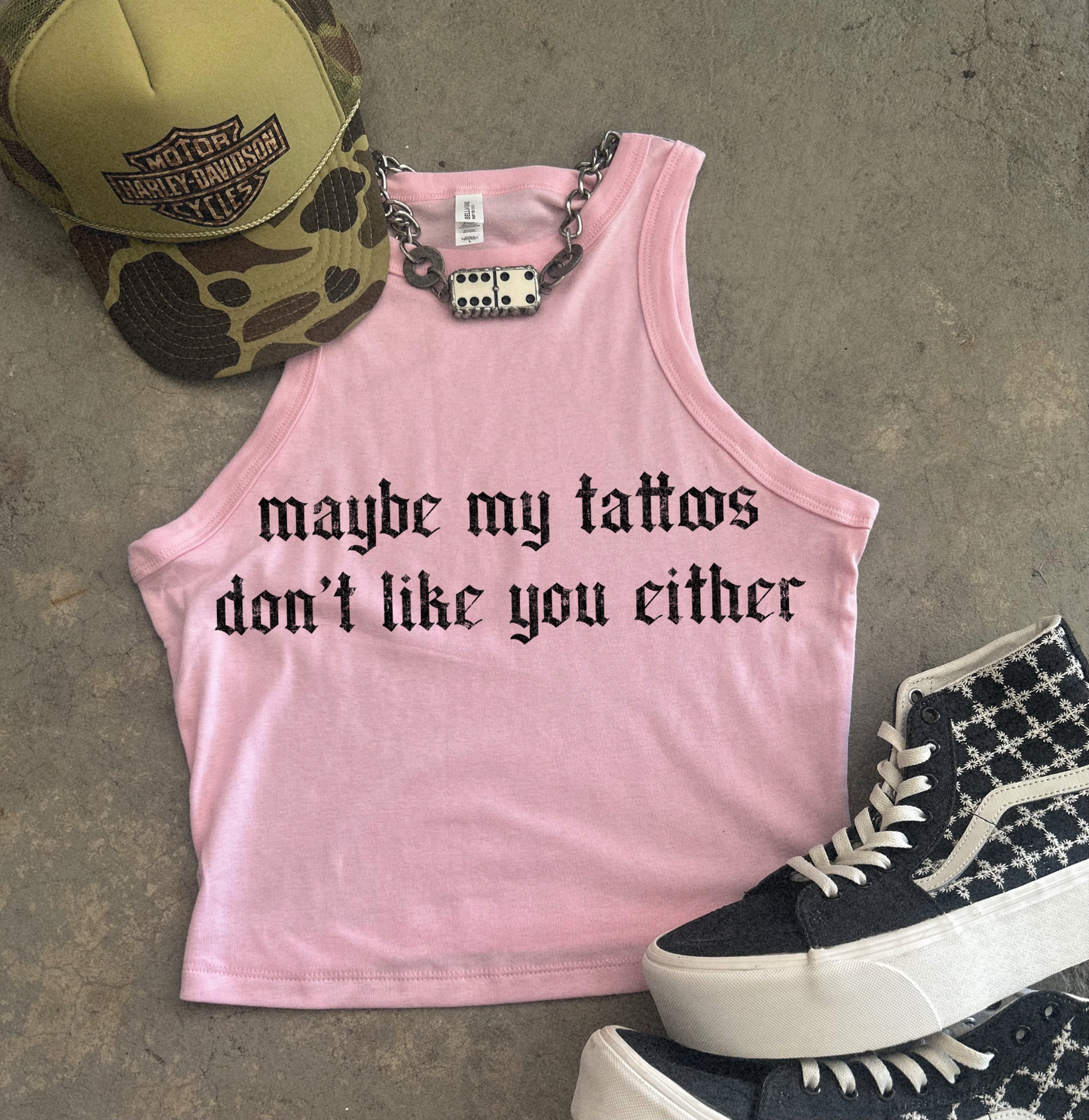 Tattoos dont like you either Ribbed Racer Tank