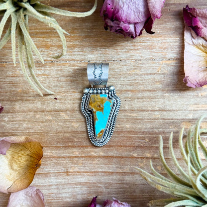 Sterling Silver Kingman Turquoise Lightning Bolt Pendant – Made by Artist Shay Pfeiffer