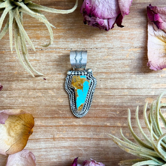 Sterling Silver Kingman Turquoise Lightning Bolt Pendant – Made by Artist Shay Pfeiffer