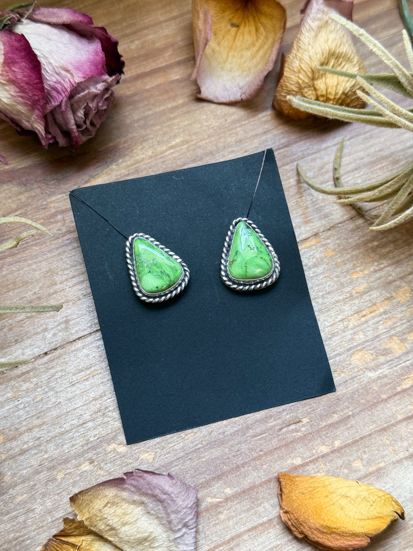 Sterling Silver High Grade Carico Lake Turquoise Stud Earrings – Handmade by Artist Jason Ogg