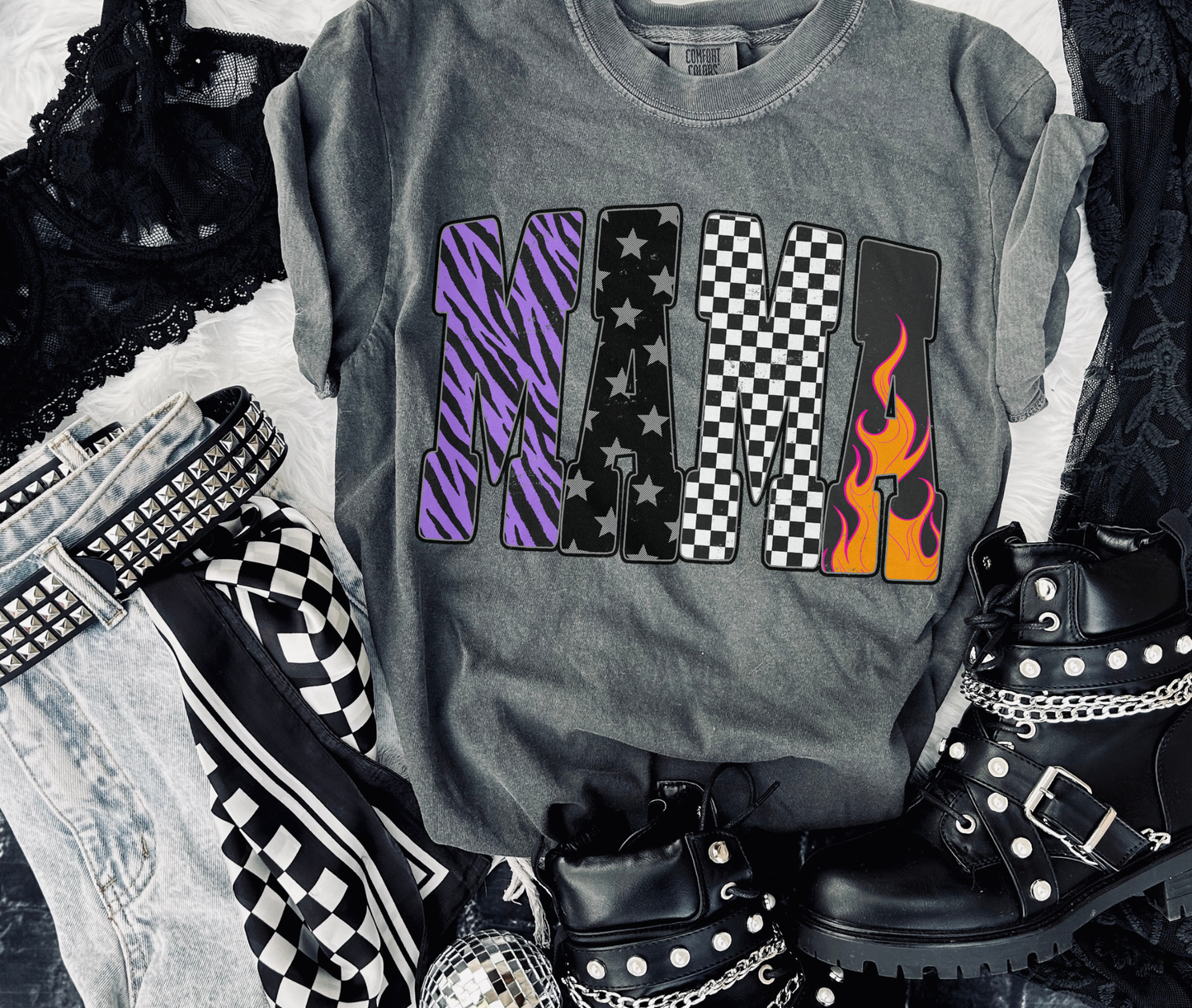 Purple Flames Mama tee