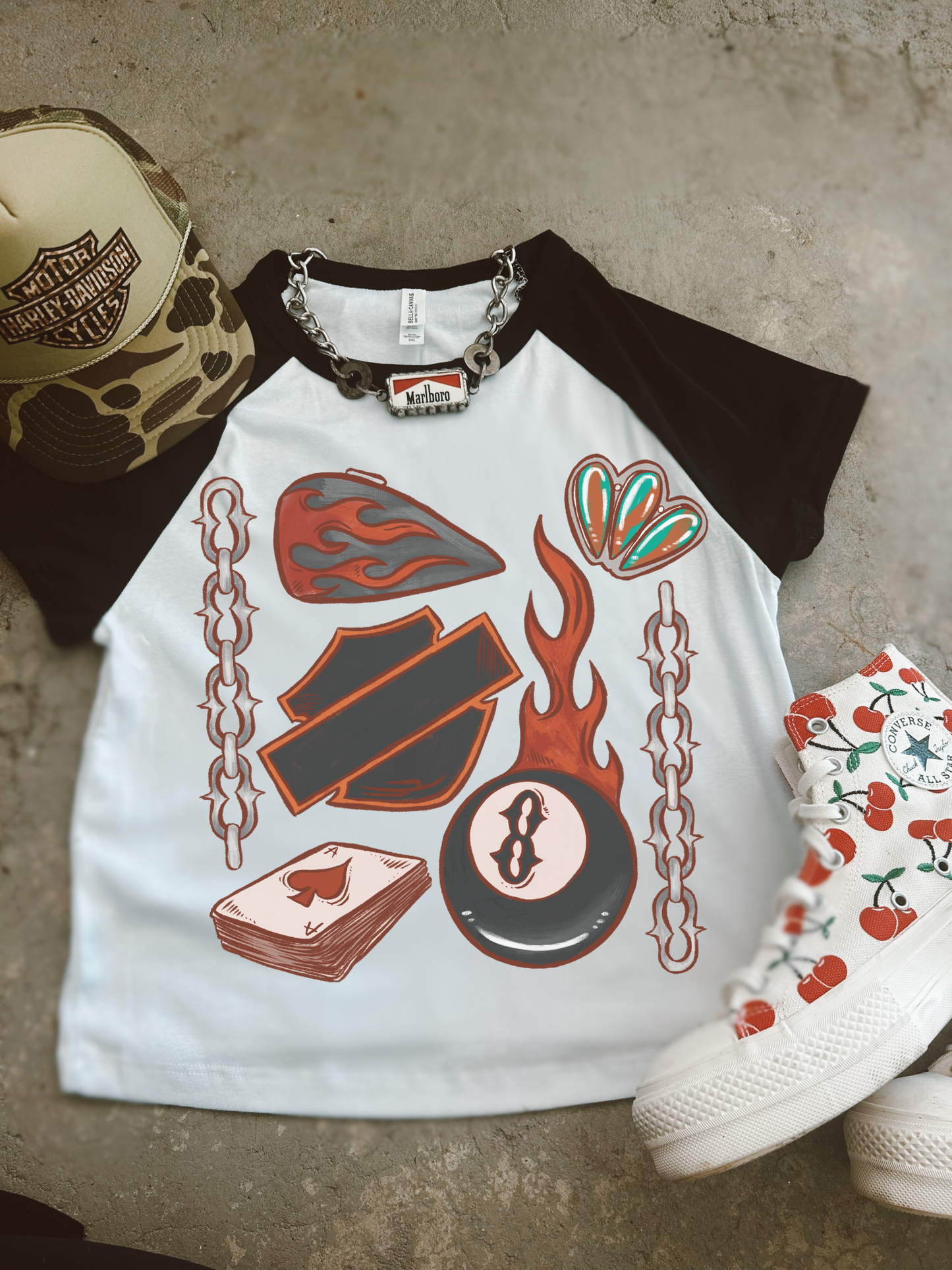 Up in Smoke collage baby tee